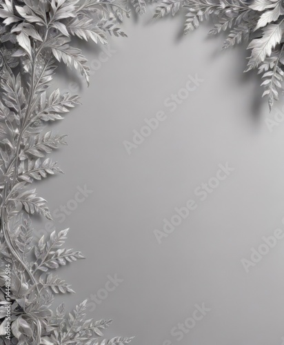 Intricate silver leaf border, shimmering, elegant botanical motif , pattern, shimmering, graphics