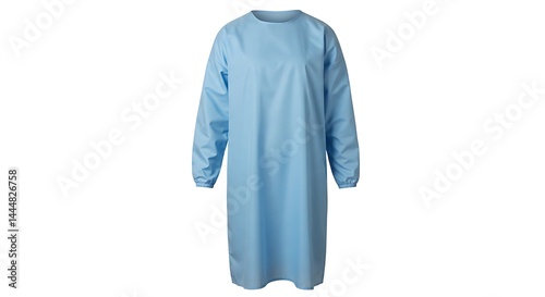 Light blue disposable gown with long sleeves on white