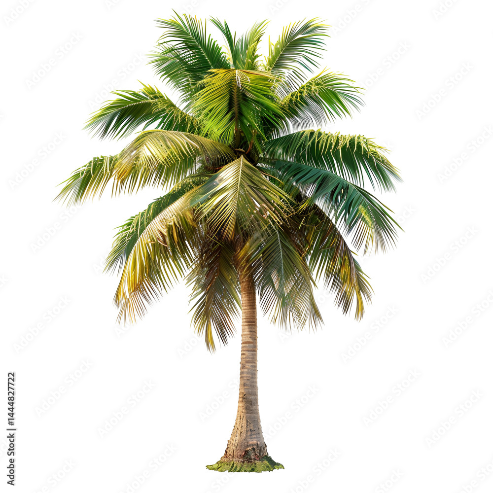 Obraz premium Lush Green Palm Tree Isolated on Black Background,