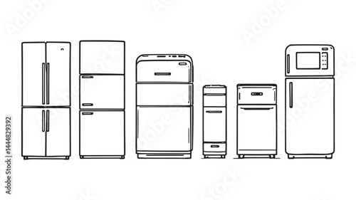Refrigerator line art drawing in clean modern linework design style