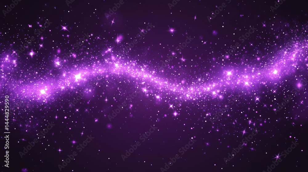 Obraz premium Purple cosmic dust wave, starry night background, galaxy design, website header