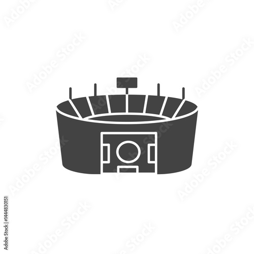 Stadium Icon: A simple yet iconic silhouette of a stadium, showcasing its classic oval shape and stands, symbolizing the excitement and spirit of sporting events.