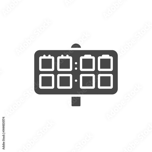 Scoreboard Icon: A sleek, modern scoreboard icon symbolizing competition, results, and the thrill of victory. It features a classic rectangular design with illuminated squares.