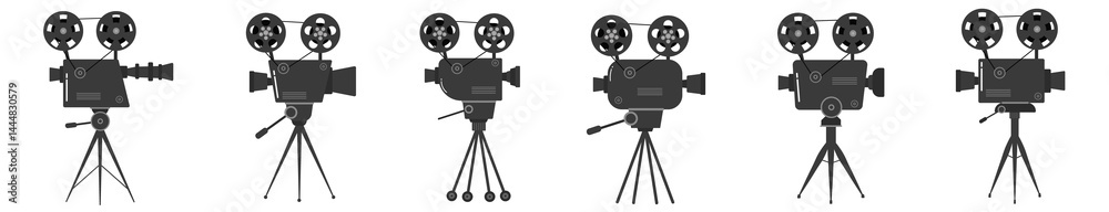 Obraz premium png colourful cinema set with flat vector elements showing popcorn clapperboard movie reel camera and filmstrip for theatre event poster banner or online broadcast in isolated design style