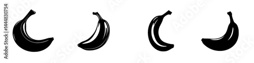 Collection of banana silhouettes in varying orientations for graphic design and culinary themes