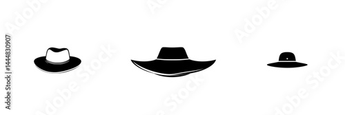 Collection of silhouette pictograms showcasing various hat styles in vector format for design and illustration use