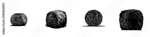 Silhouette pictogram set of hay bales in various stages, emphasizing rural agriculture and farm activities