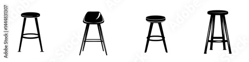 Silhouette pictogram icons of various stool designs suitable for modern interior concepts and furniture design inspiration