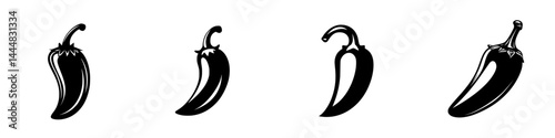 Variety of silhouette pictograms depicting different types of chili peppers in isolated vector format for culinary and design uses
