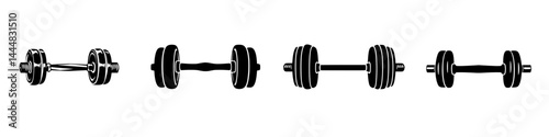 Silhouette pictogram of various dumbbells showcasing different designs and weights for fitness and exercise