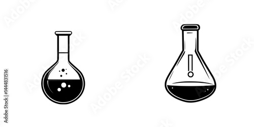 Silhouette pictogram of laboratory glassware including flasks with different designs suitable for scientific illustrations
