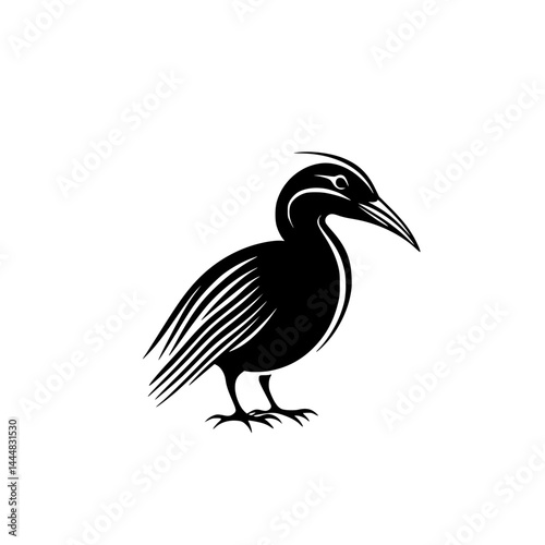 Silhouette pictogram showcasing a bird design with sleek lines and curves in a minimalistic style appropriate for icons