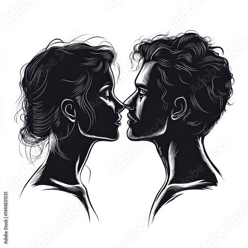 kissing silhouette , black ...