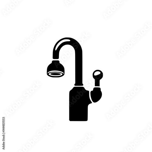 Silhouette pictograms of various plumbing fixtures including faucets and taps for design and instructional purposes