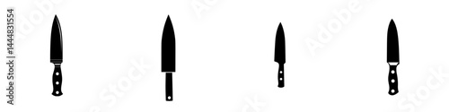 Silhouette pictogram set featuring various knife designs for culinary and kitchen use
