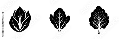 Silhouette pictograms of assorted leafy vegetables showcasing their unique shapes and structures in a clean vector design