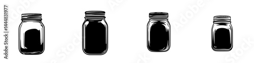 Silhouette pictogram collection of jars in varying sizes and shapes for design and graphic purposes