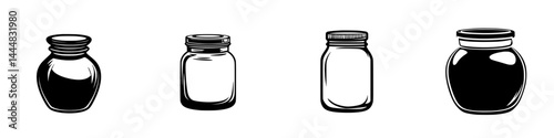 Silhouette pictograms of jars depicting different shapes and sizes suitable for various uses in design projects