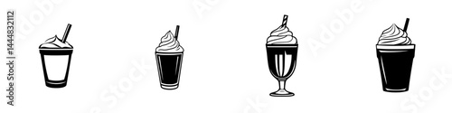 Silhouette pictograms of various dessert beverages displayed in an isolated vector icon style