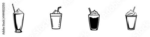 Various silhouette pictograms of drinks including milkshakes and sodas for diverse design purposes