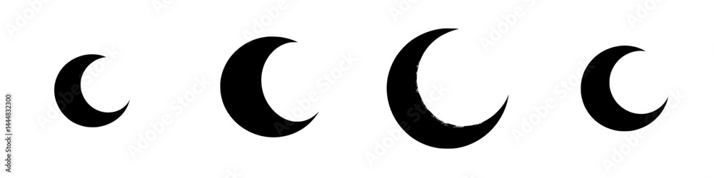 Various sizes of crescent moon silhouettes representing different phases in a minimalistic design