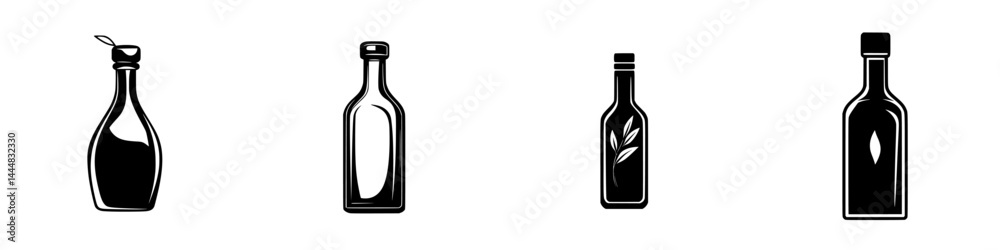 Recognizable silhouettes of various bottles showcasing elegant design elements in isolated vector icons Recognizable silhouettes of various bottles showcasing elegant design elements in isolated vector icons