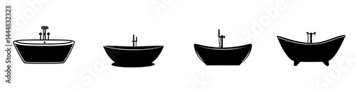 Silhouette pictogram collection showcasing various bathtub designs and styles for modern interior concepts