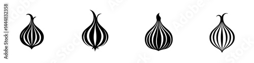 Silhouette pictogram icons depicting various onion shapes suitable for design and illustration projects