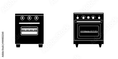 Silhouette pictogram icons set featuring kitchen ovens useful for design projects and culinary-related themes