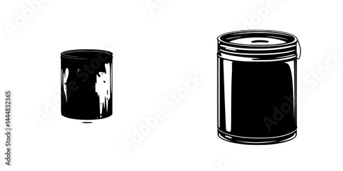 Collection of silhouette pictograms representing various types of cans and containers for graphic design and illustration projects