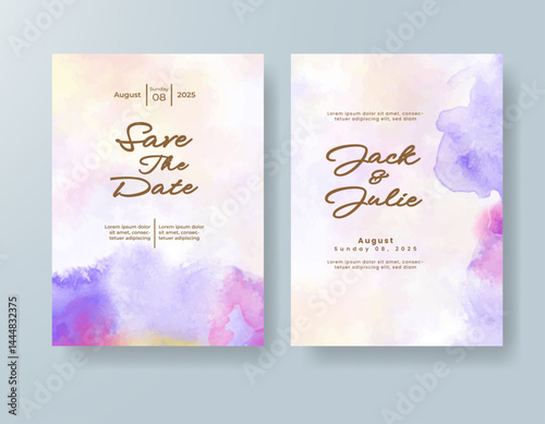 Wedding invitation with abstract splash watercolor
