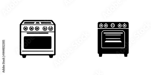 Silhouette pictogram icons of kitchen ovens showcasing distinct designs isolated on white background