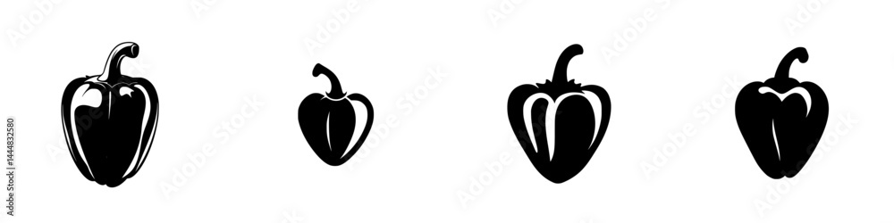 Obraz premium Variety of bell pepper silhouettes displayed in a seamless vector format for design and illustration purposes