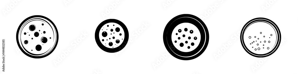 Silhouette pictogram set featuring isolated vector icons of various circular shapes and dots in minimalist design Silhouette pictogram set featuring isolated vector icons of various circular shapes and dots in minimalist design