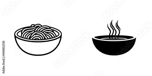 Silhouettes of bowls containing noodles and soup representing culinary delights in minimalist design