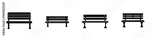 Silhouette pictograms of various bench designs suitable for urban landscapes and parks