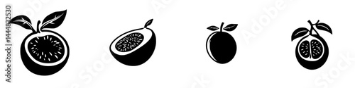 Collection of silhouette pictograms representing various fruit shapes with detailed features