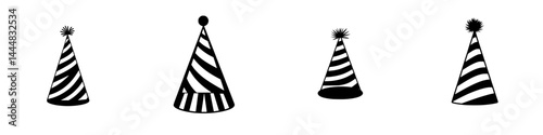 Collection of silhouette pictograms featuring festive party hats suitable for various celebrations and events