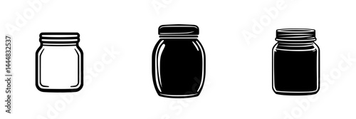 Silhouette pictogram vector icons set featuring various jar designs for diverse packaging and storage concepts