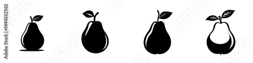 Unique silhouette pictograms of pears in various designs showcasing different shapes and styles for creative projects