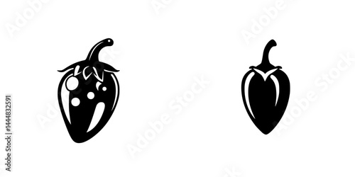 Silhouette pictograms showing stylized chili pepper and jalapeno designs for culinary and graphic use