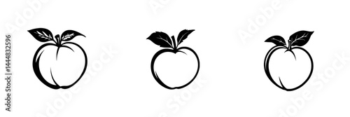 Silhouette pictogram icons set featuring three distinct apple designs with leaves