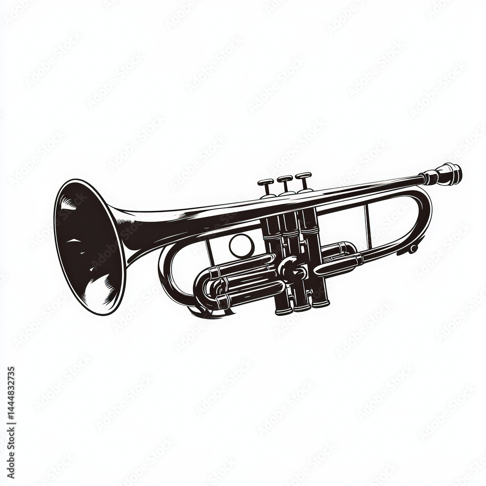 Obraz premium trumpet silhouette , black and white illustration isolated on white background