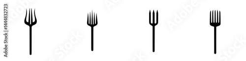 Creative silhouette pictograms of forks in various styles for diverse culinary applications and design concepts