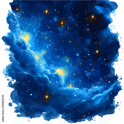 watercolor of Clear Winter Night Sky Filled With Stars, vector, isolated on a white background.