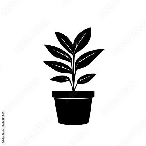 Silhouette pictogram of a potted plant with vibrant leaves set against a plain background for versatile design use