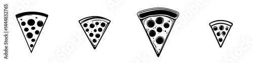 Different sizes of pizza slices represented in silhouette pictograms for food and dining concepts
