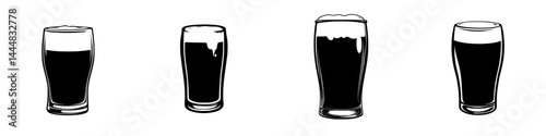 Unique set of silhouette pictograms depicting various styles of beer glasses ideal for beverage-related designs