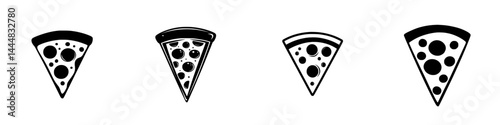Variety of pizza slice silhouettes showcasing different toppings and configurations in a minimalist design