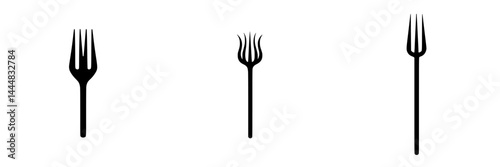 Silhouette pictograms of various fork designs in black on a white background for food and dining concepts